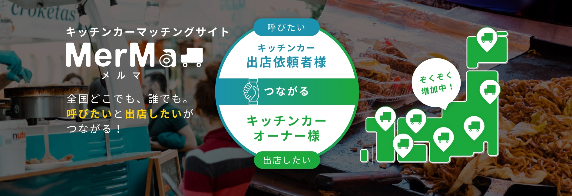 キッチンカーと出店依頼者を直接つなげるマッチングサイト　MerMa（メルマ）　出店依頼者様は【登録無料】！